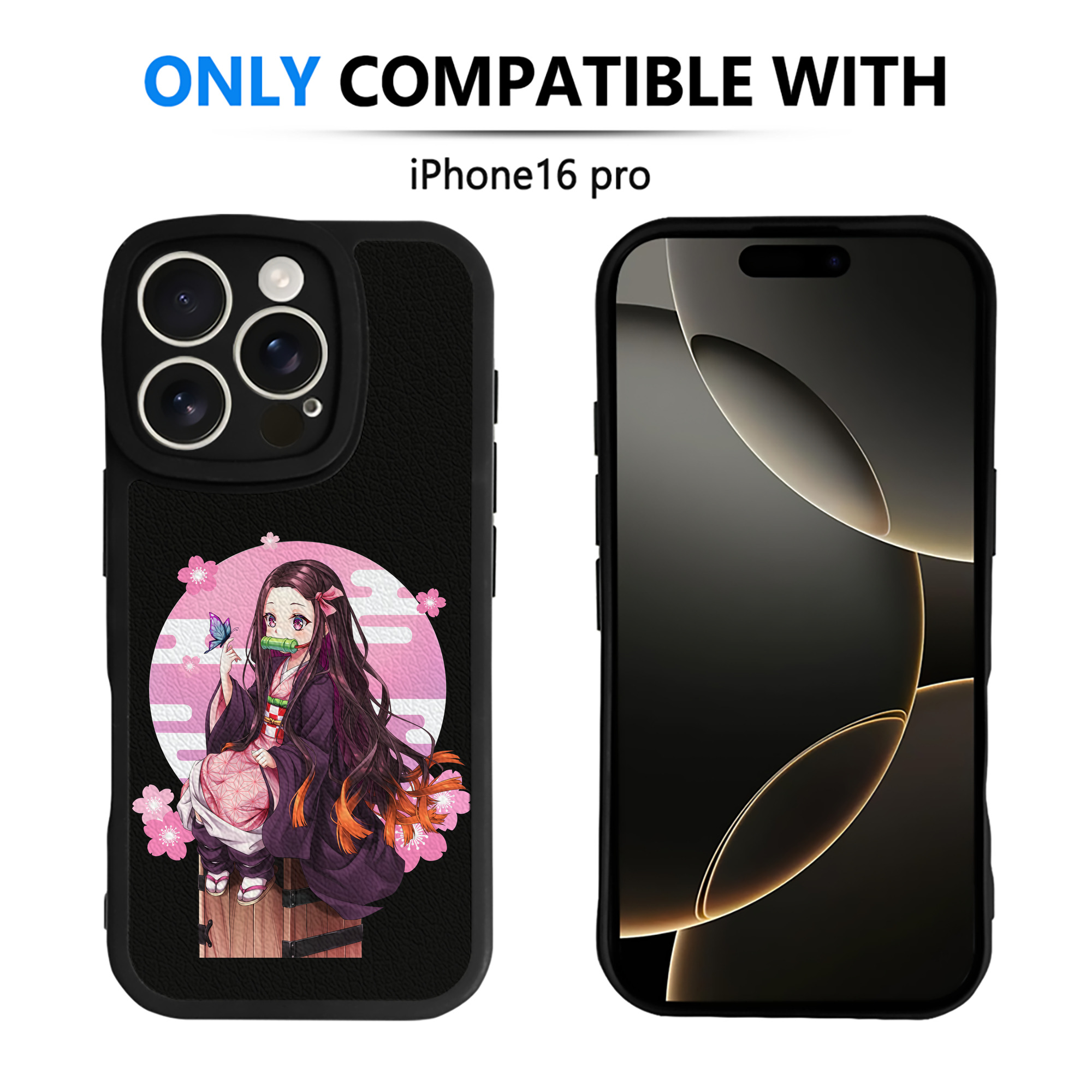 （画像用） 鬼滅の刃（きめつのやいば）竈門 禰󠄀豆子／かまど ねずこ Kamado Nezuko 【iPhone 16シリーズ対応】シリコンスマホケース（レザー調） 材質：シリコン